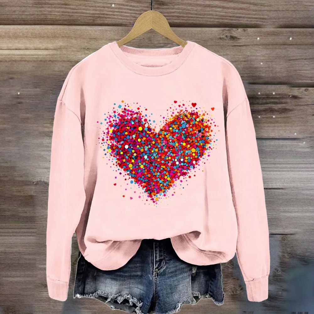 Confetti Heart Valentines Day Teacher Sweatshirt