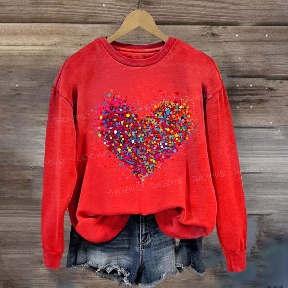 Confetti Heart Valentines Day Teacher Sweatshirt