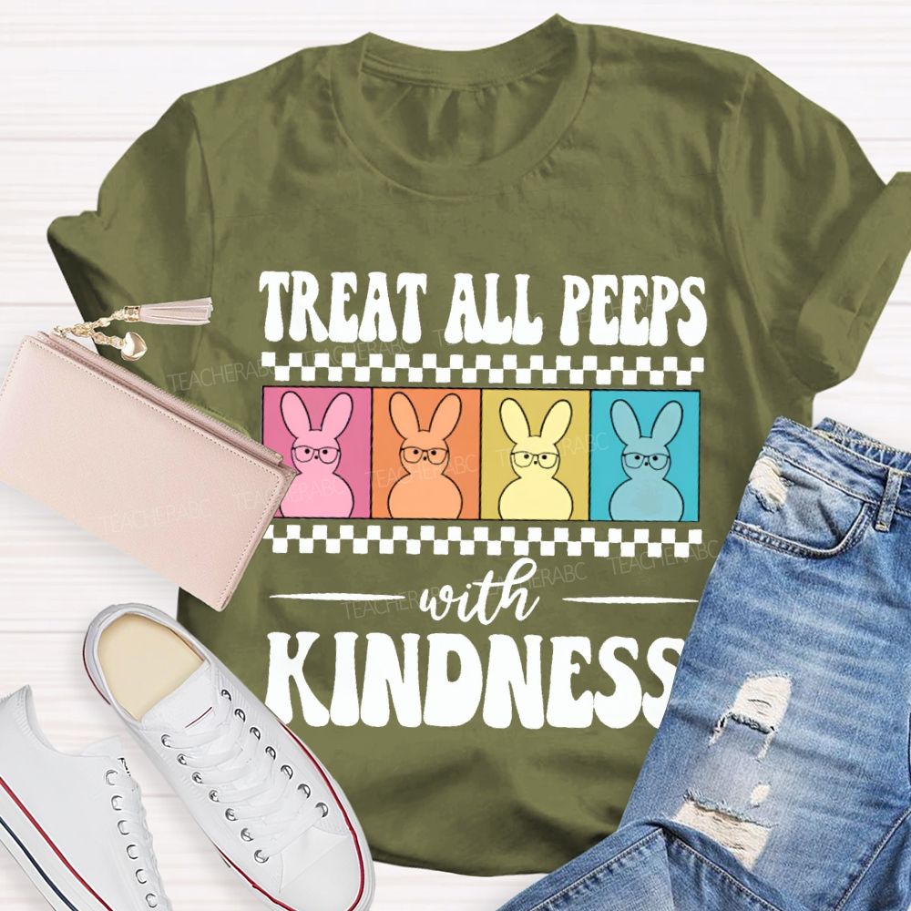 Treat All Peeps With Kindness Easter Color Bunny Teacher T-shirt