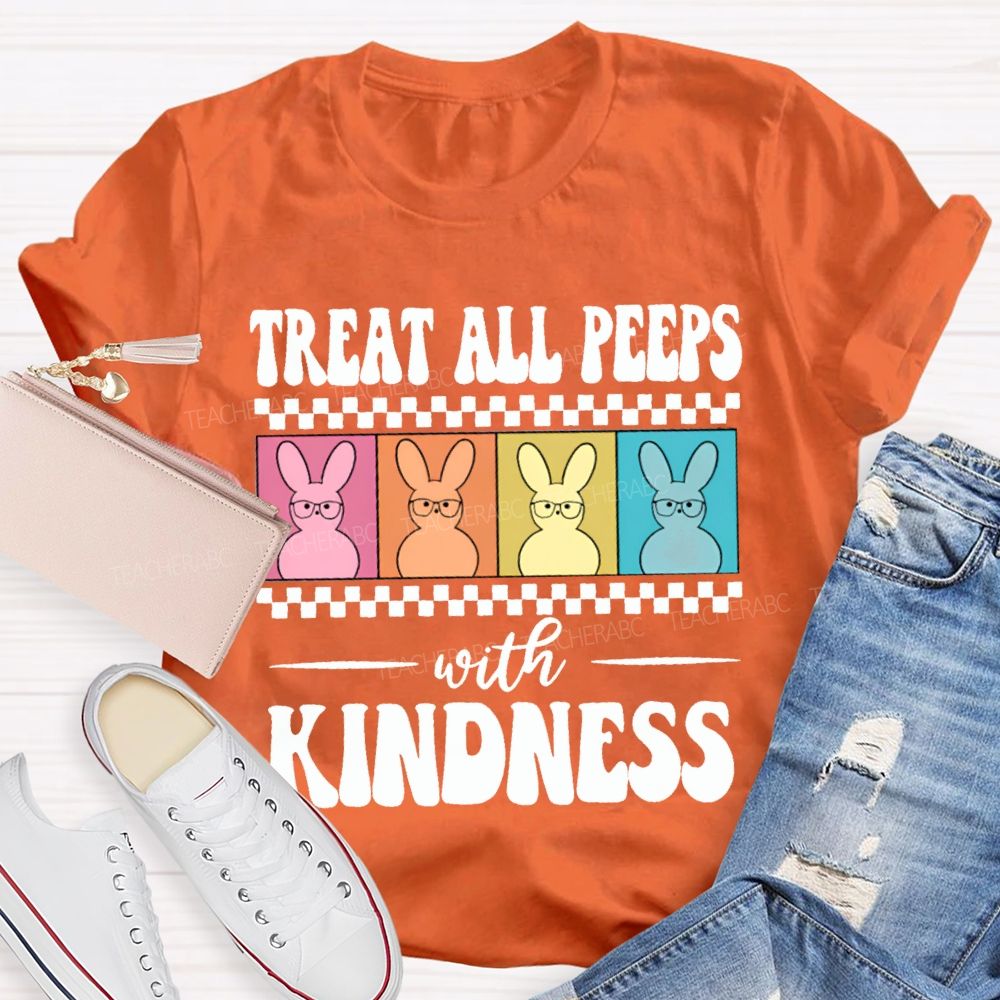 Treat All Peeps With Kindness Easter Color Bunny Teacher T-shirt