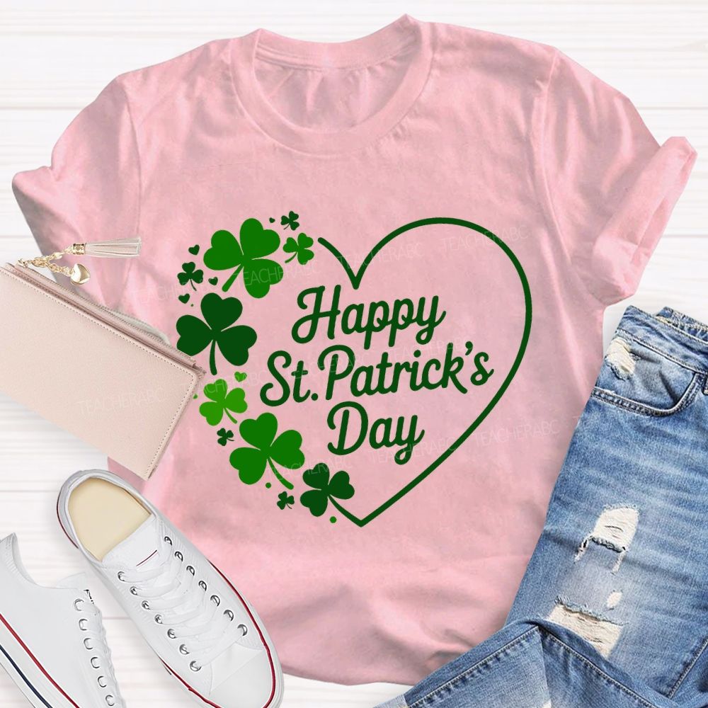 Happy St.Patrick'S Day Heart Print Teacher T-shirt