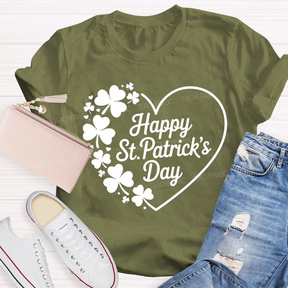 Happy St.Patrick'S Day Heart Print Teacher T-shirt