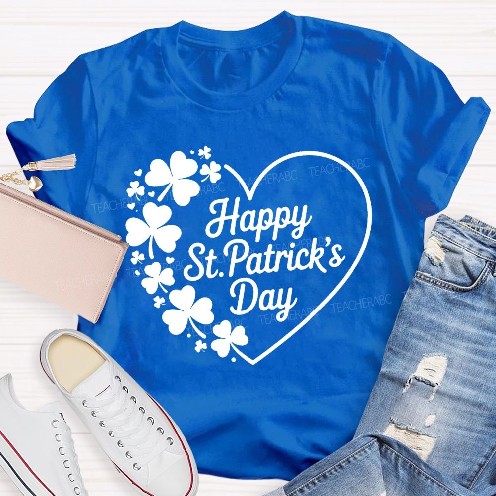 Happy St.Patrick'S Day Heart Print Teacher T-shirt