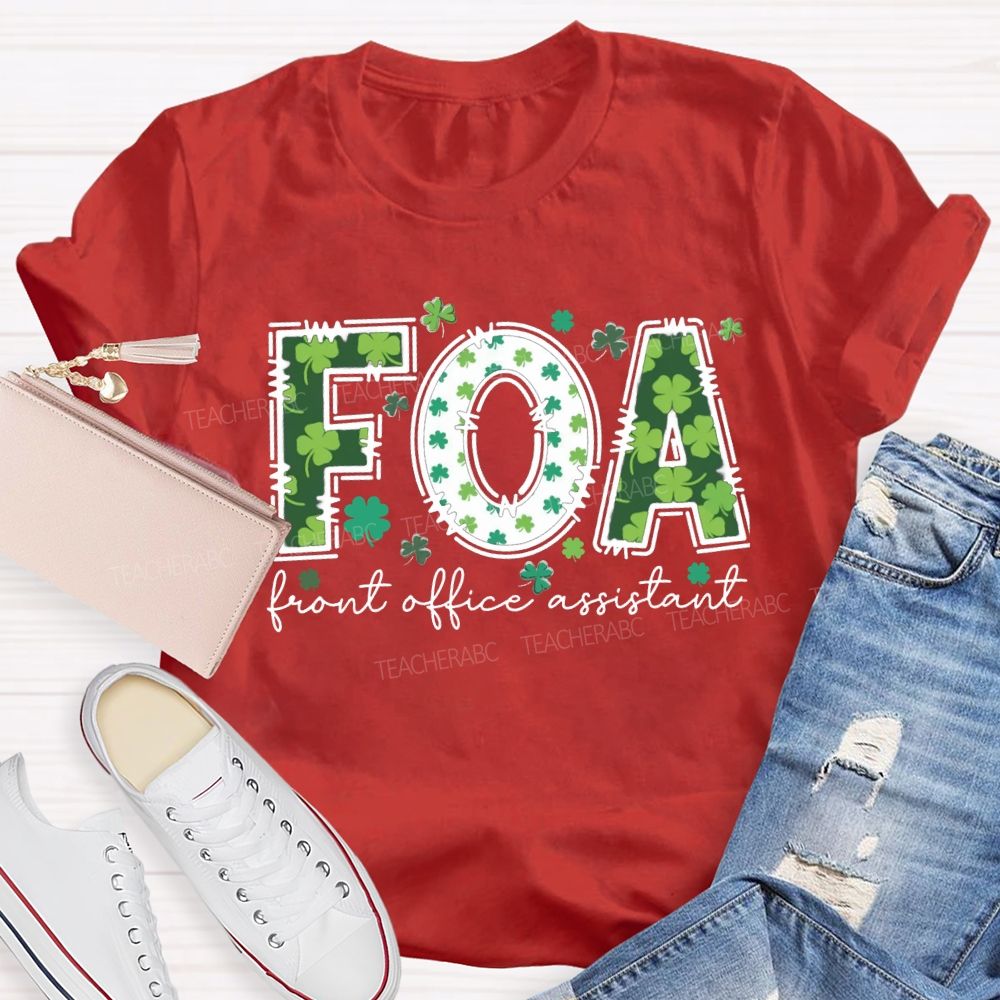 Front Office Assistant Lucky Four-Leaf Clover Font T-shirt