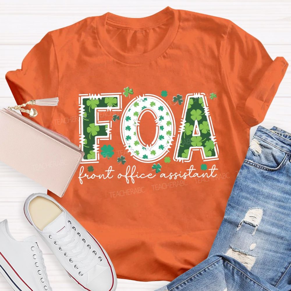 Front Office Assistant Lucky Four-Leaf Clover Font T-shirt