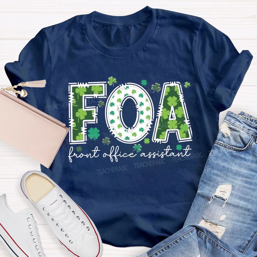 Front Office Assistant Lucky Four-Leaf Clover Font T-shirt