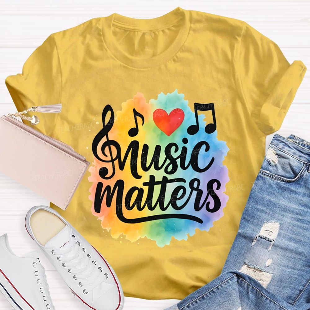 Music Matters Heart And Colorful Tie-Dye Prints Teacher T-shirt