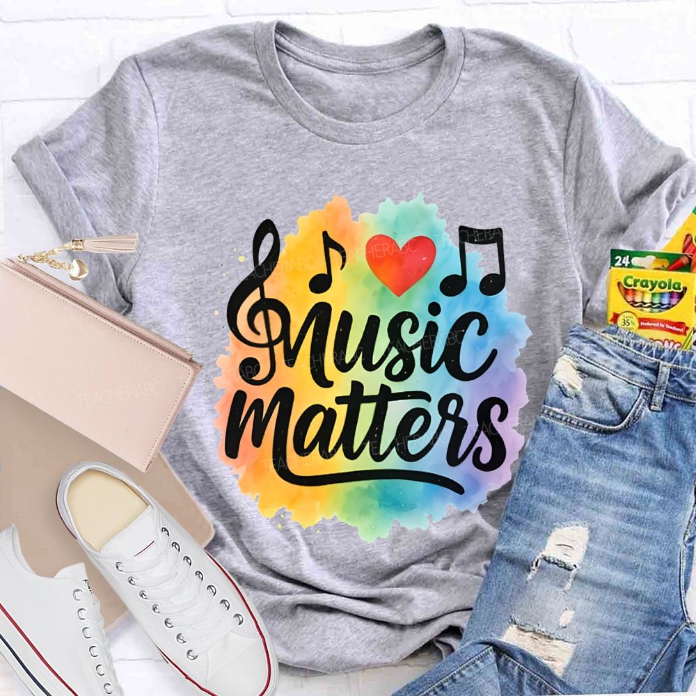 Music Matters Heart And Colorful Tie-Dye Prints Teacher T-shirt