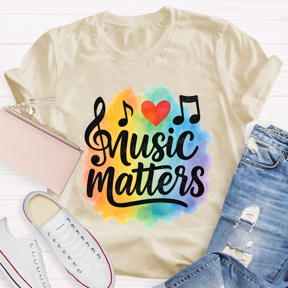 Music Matters Heart And Colorful Tie-Dye Prints Teacher T-shirt