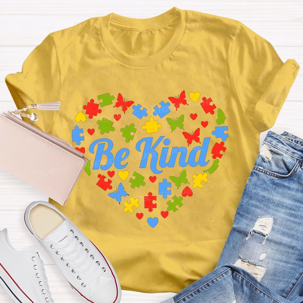Be Kind Autism Butterfly Print Teacher T-shirt