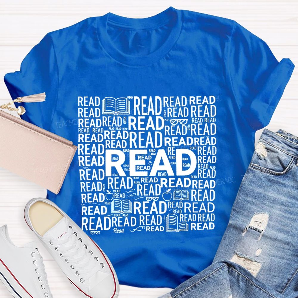 Read In Various Fonts And Apples Print Teacher T-shirt