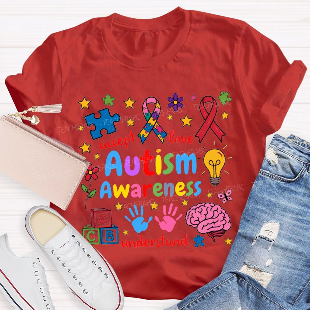 Autism Awareness Accept Love Understand Teacher T-shirt