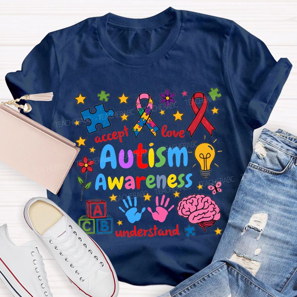 Autism Awareness Accept Love Understand Teacher T-shirt