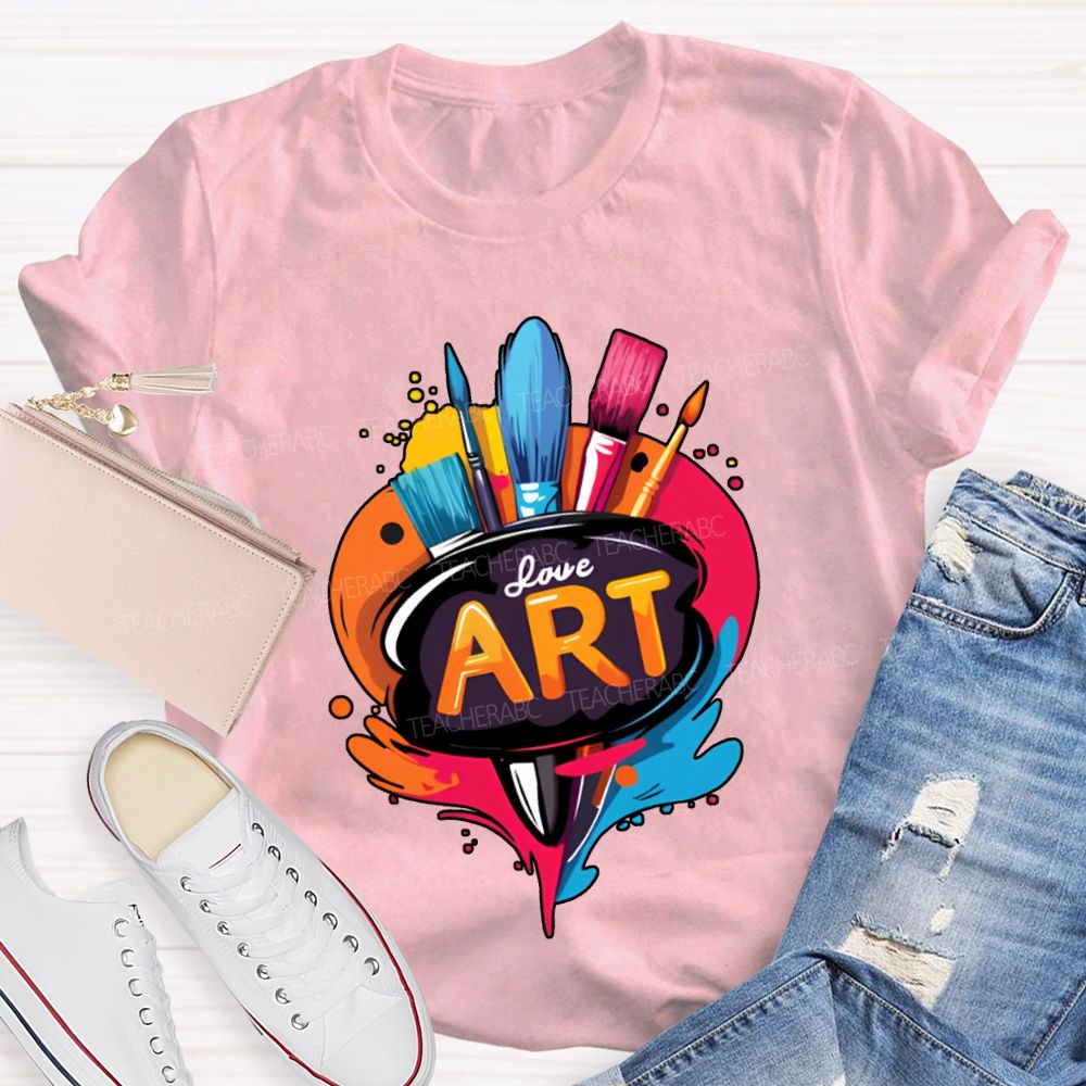 Love Art Color Palette And Paintbrushes Teacher T-shirt