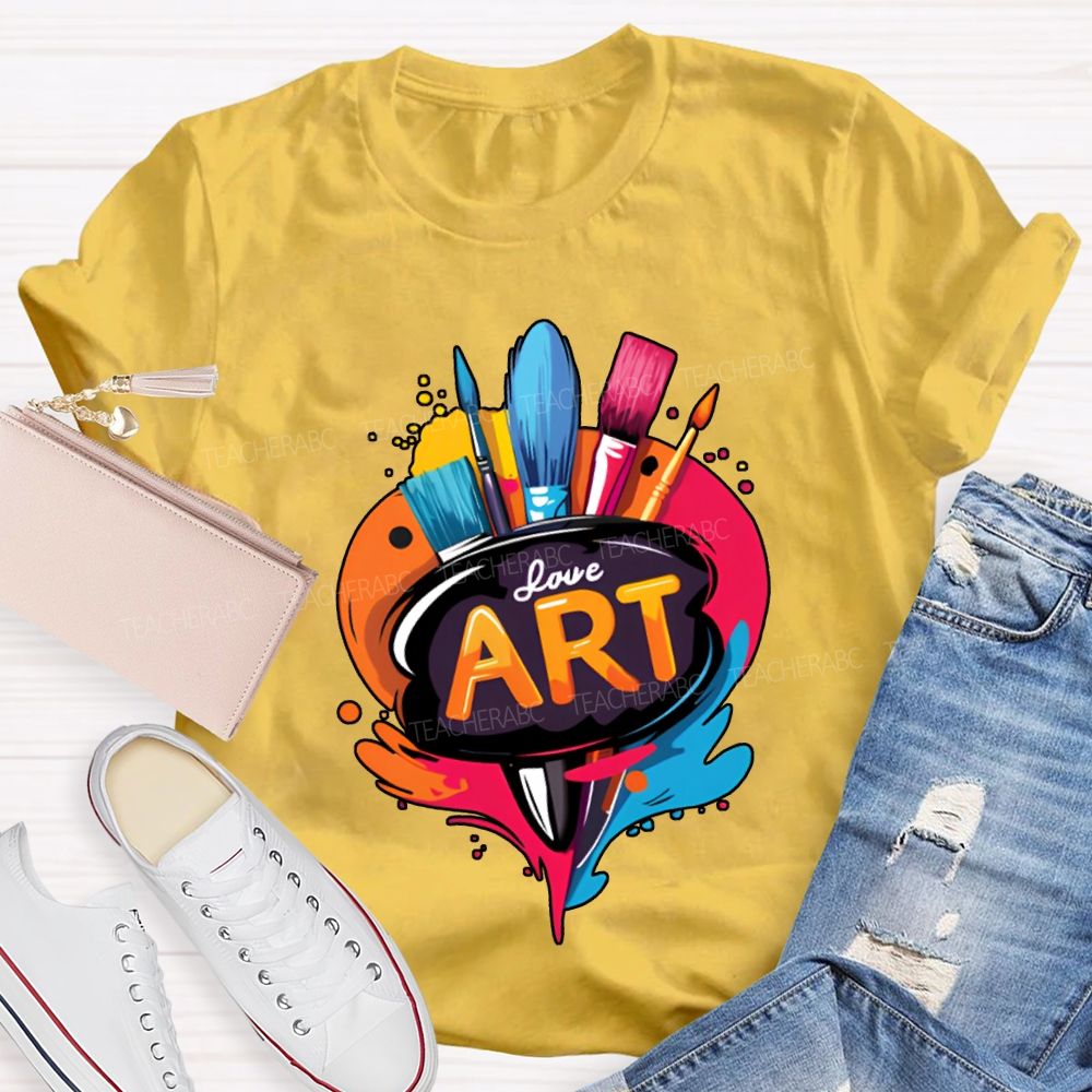Love Art Color Palette And Paintbrushes Teacher T-shirt