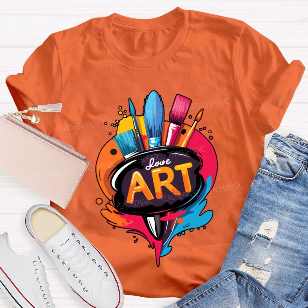 Love Art Color Palette And Paintbrushes Teacher T-shirt