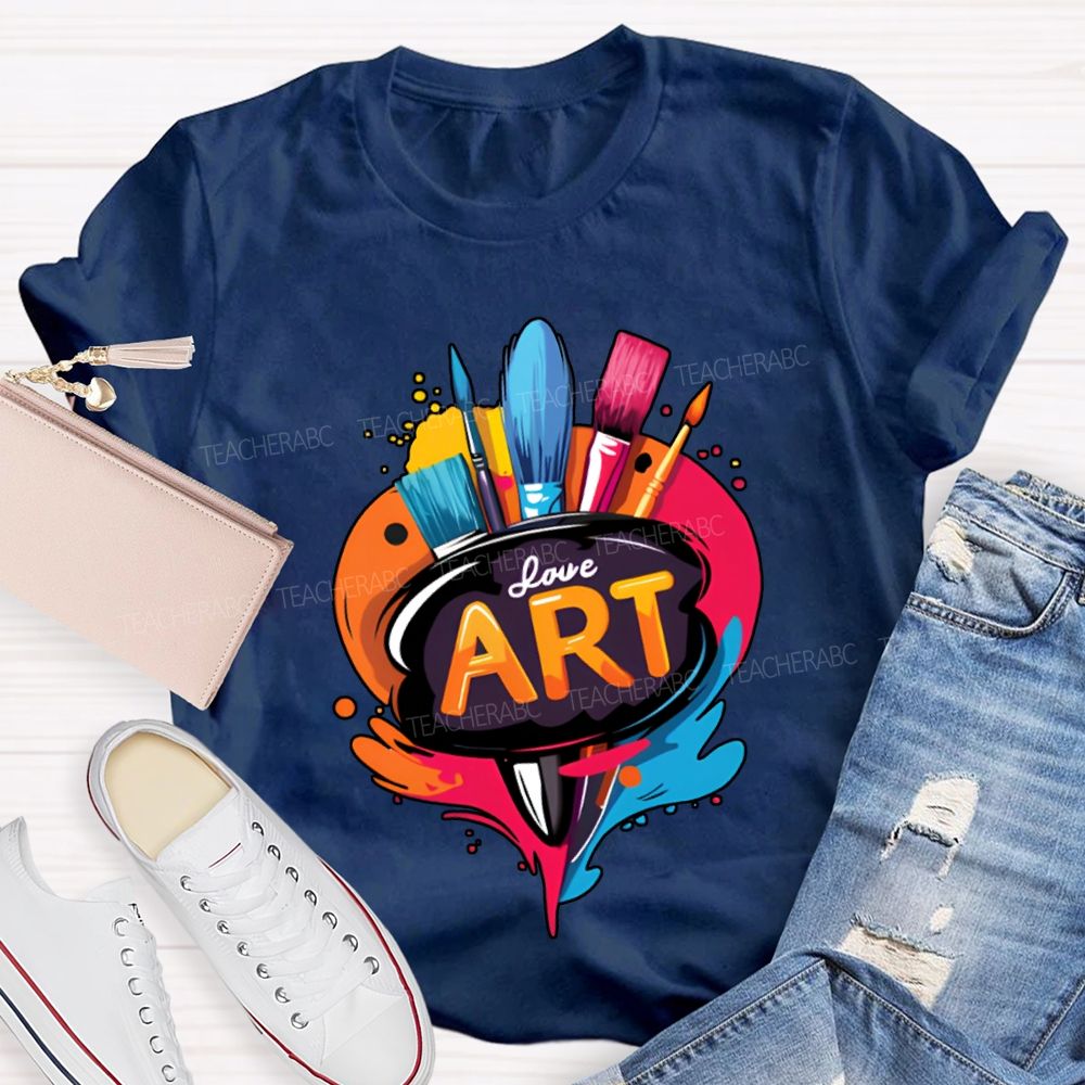 Love Art Color Palette And Paintbrushes Teacher T-shirt