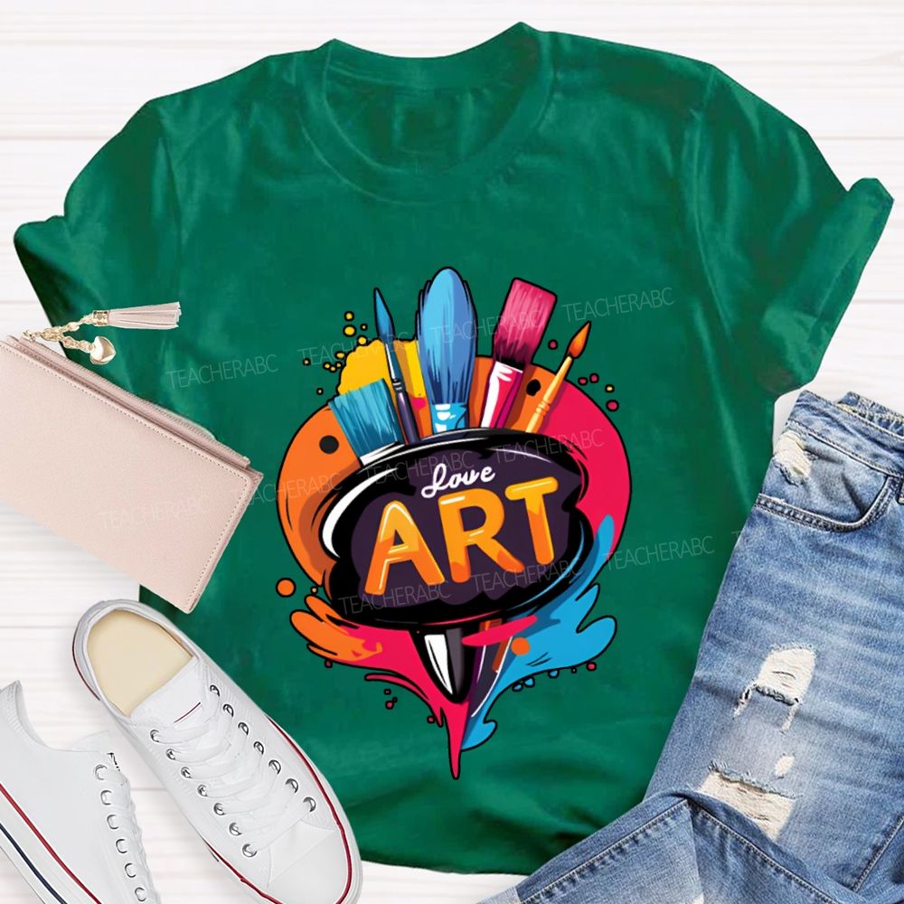 Love Art Color Palette And Paintbrushes Teacher T-shirt