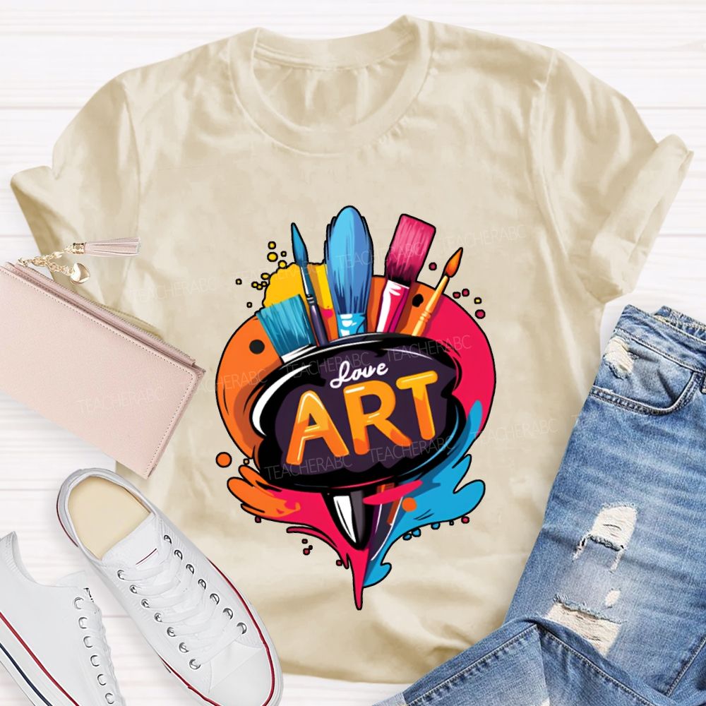 Love Art Color Palette And Paintbrushes Teacher T-shirt