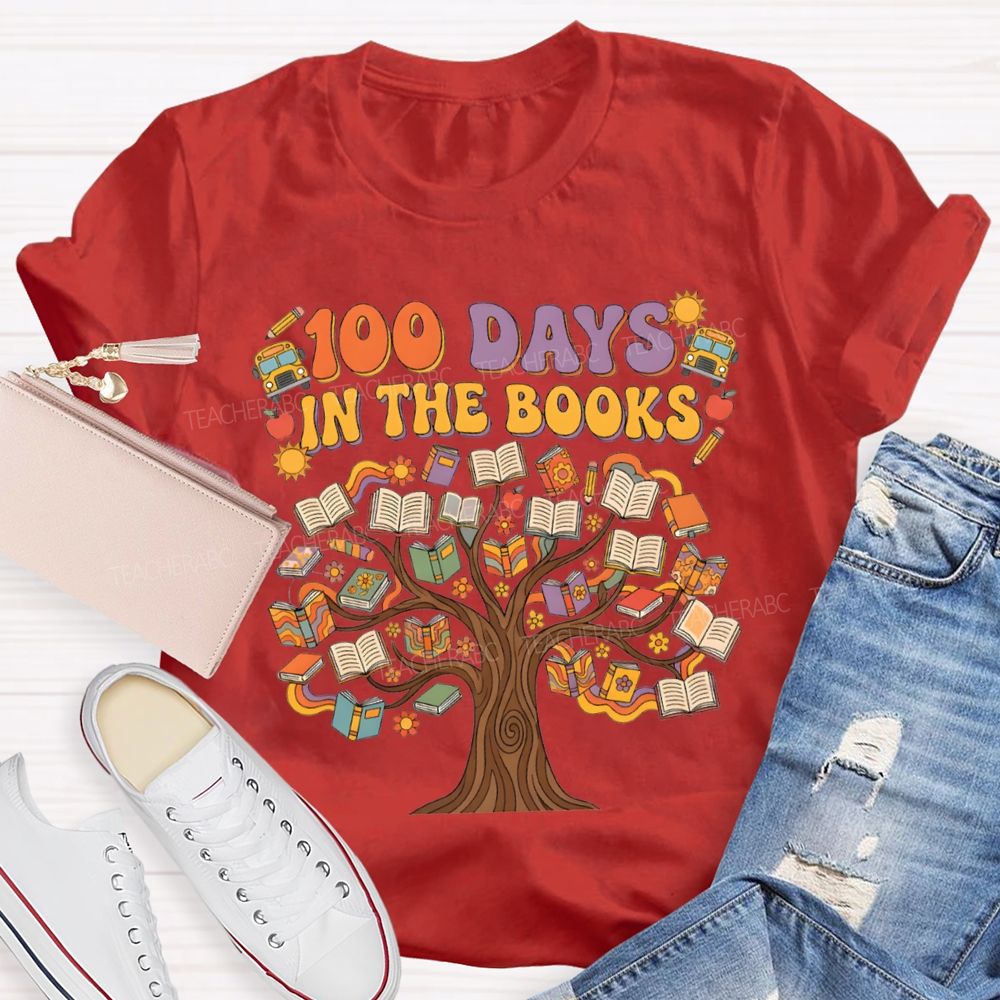 100 Days In The Books A Tree Of Books Teacher T-shirt