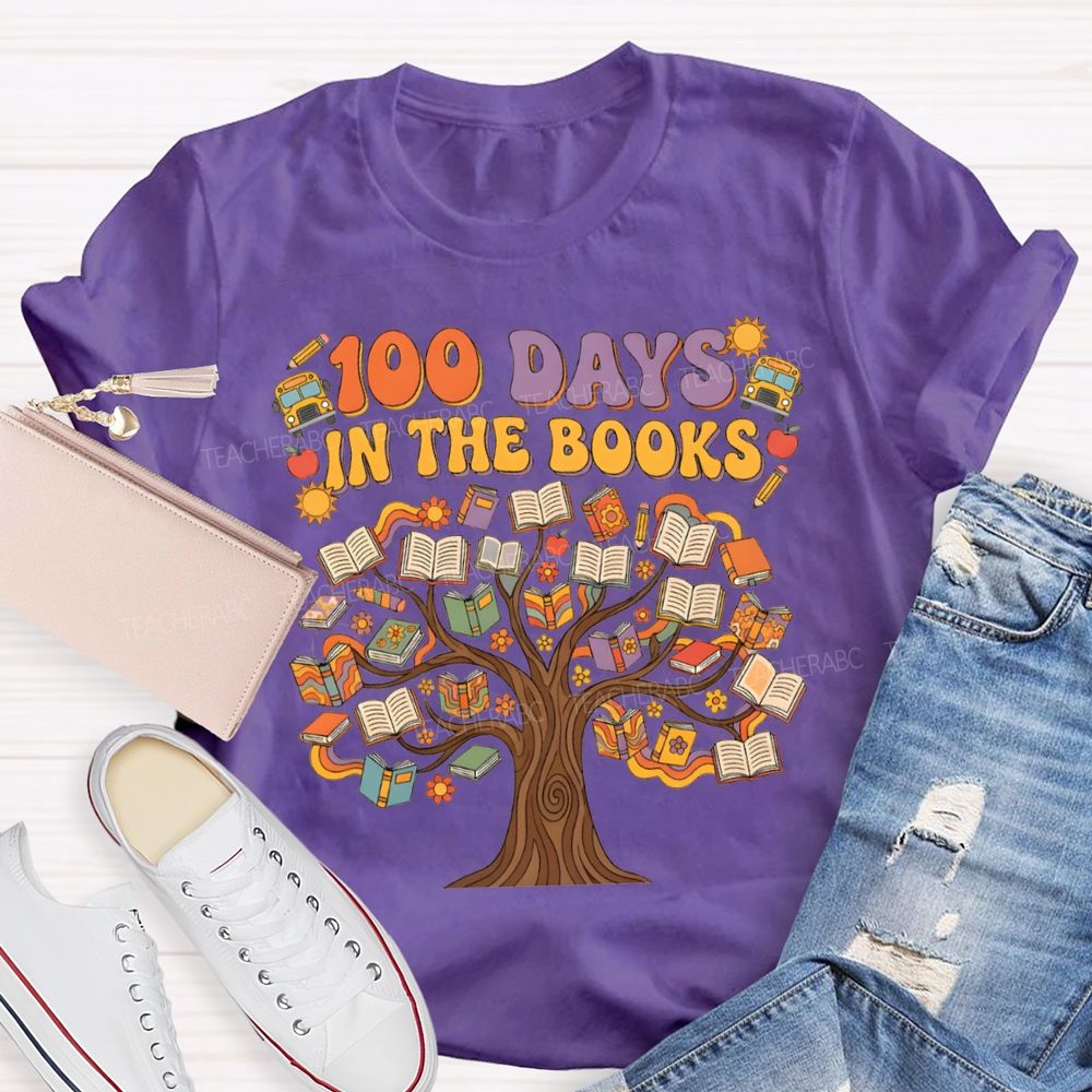 100 Days In The Books A Tree Of Books Teacher T-shirt