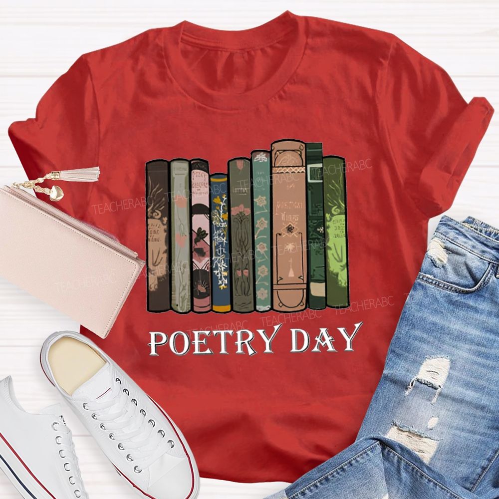 Poetry Day Color Book Printing Teacher T-shirt