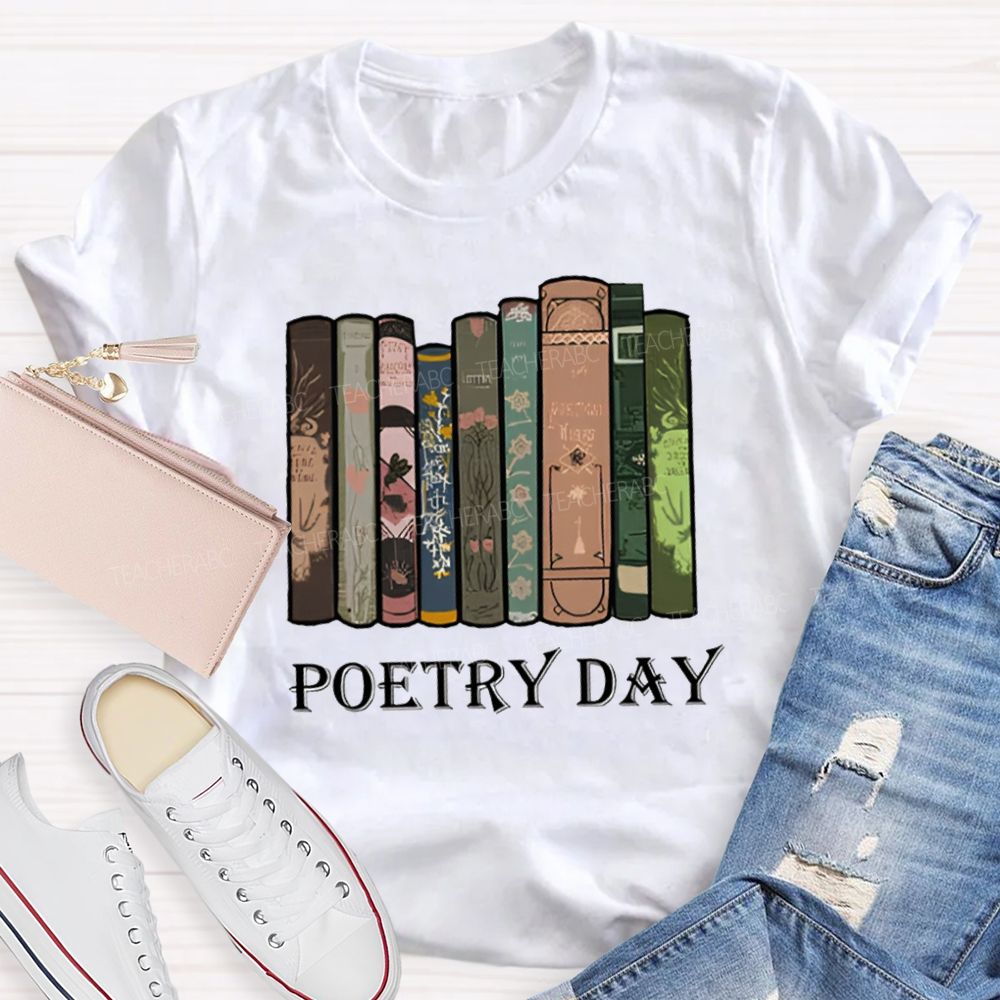 Poetry Day Color Book Printing Teacher T-shirt