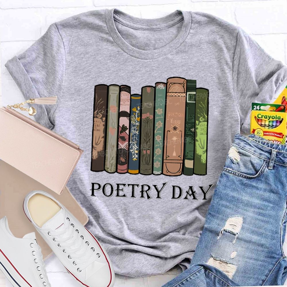 Poetry Day Color Book Printing Teacher T-shirt