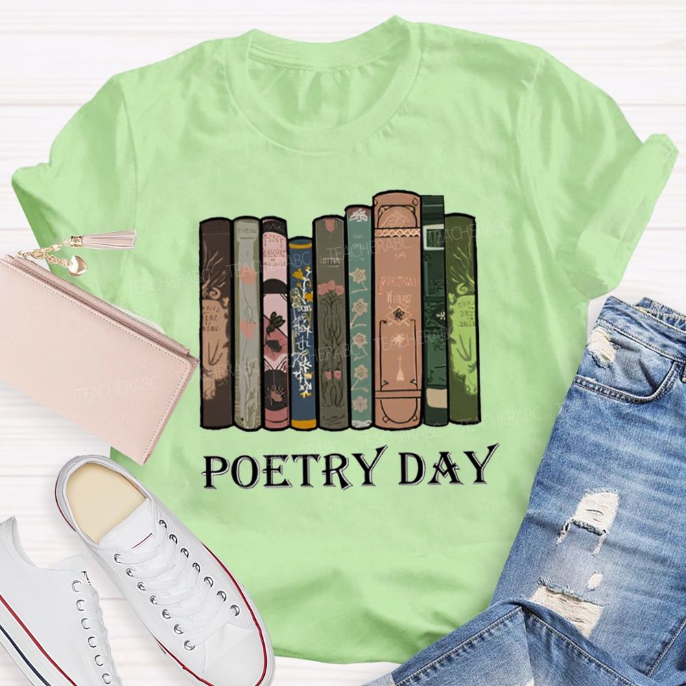 Poetry Day Color Book Printing Teacher T-shirt