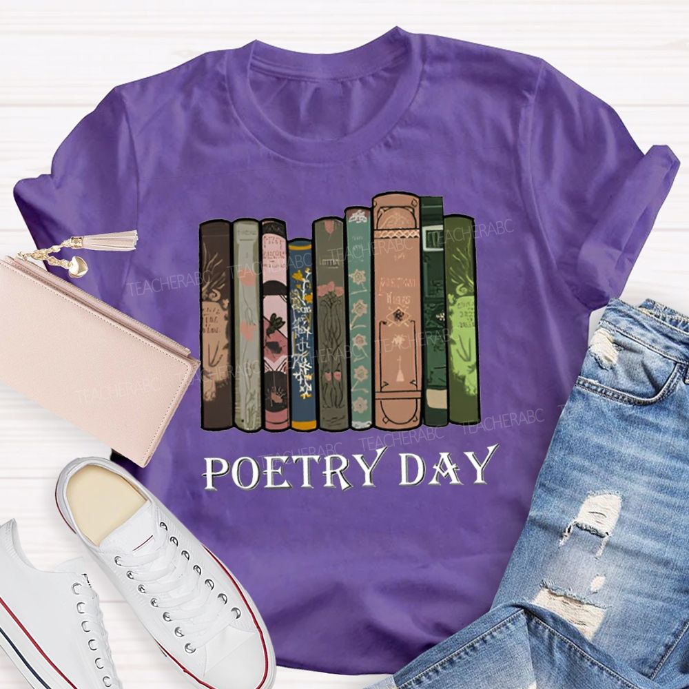 Poetry Day Color Book Printing Teacher T-shirt