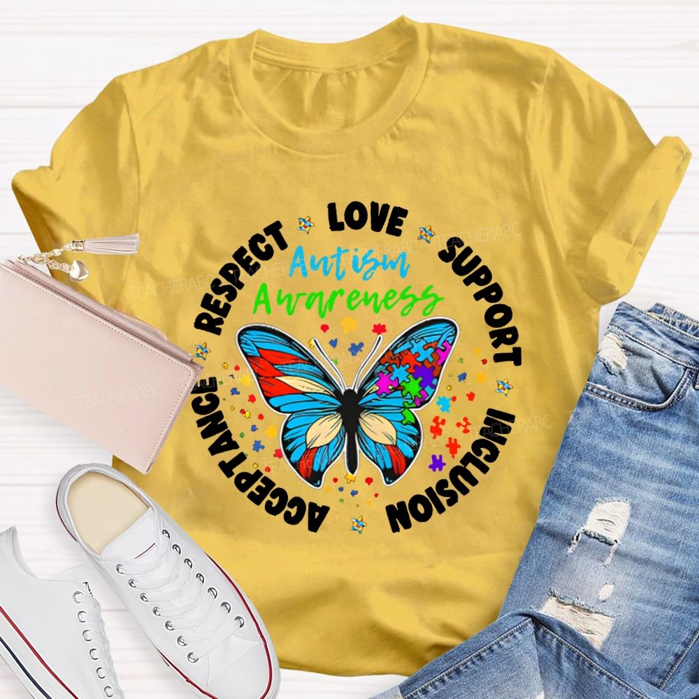Autism Awareness Love Support Inclusion Acceptance Respect Teacher T-shirt