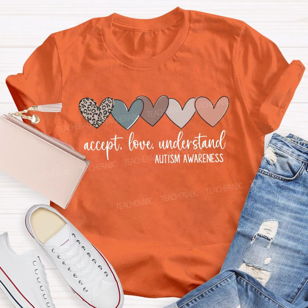 Accept Love Understand Autism Awareness Leopard Heart Teacher T-Shirt