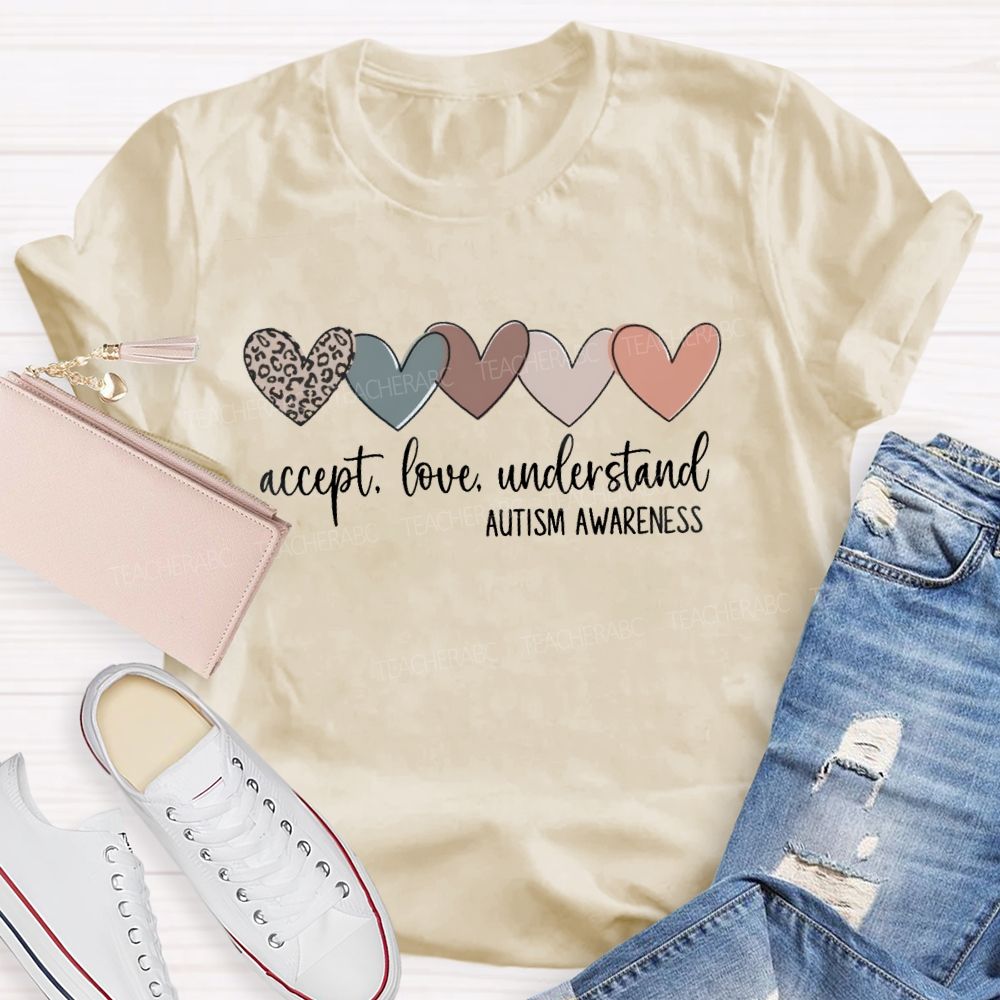 Accept Love Understand Autism Awareness Leopard Heart Teacher T-Shirt