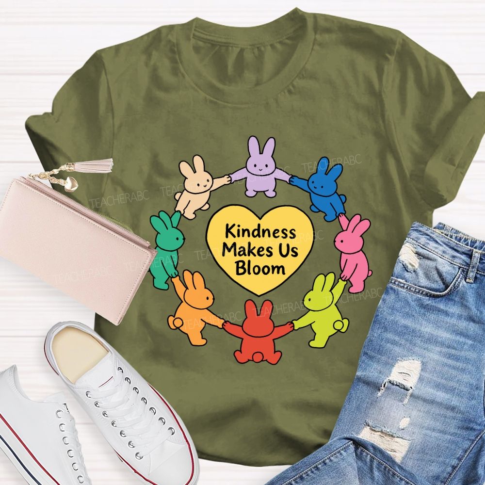 Kindness Make Us Bloom Cute Bunnies Teacher T-shirt