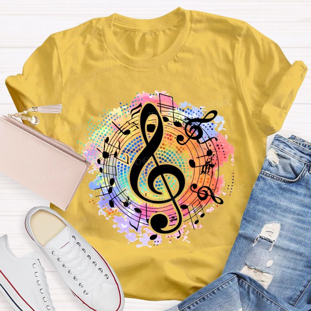 Musical Note-Themed Tie-Dye Print Music Teacher T-shirt