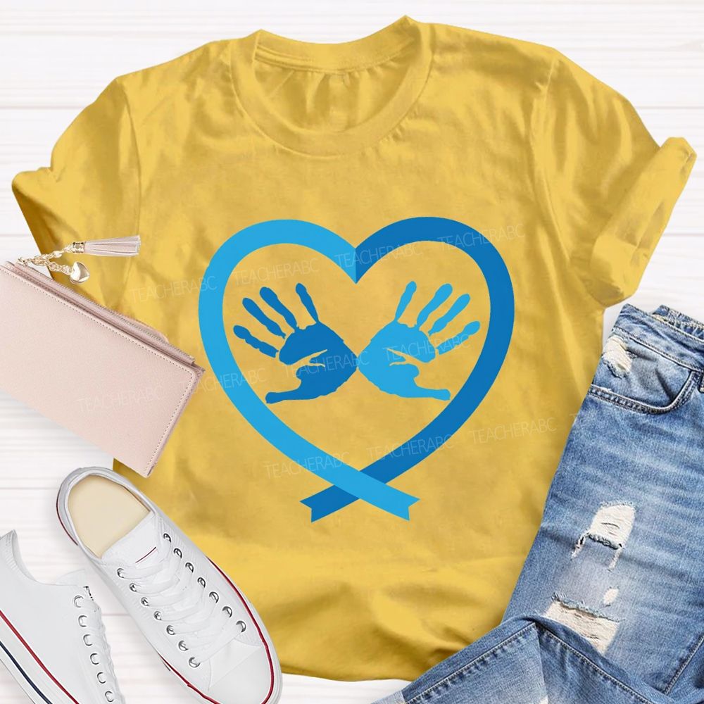 Blue Heart And Hands Teacher T-Shirt