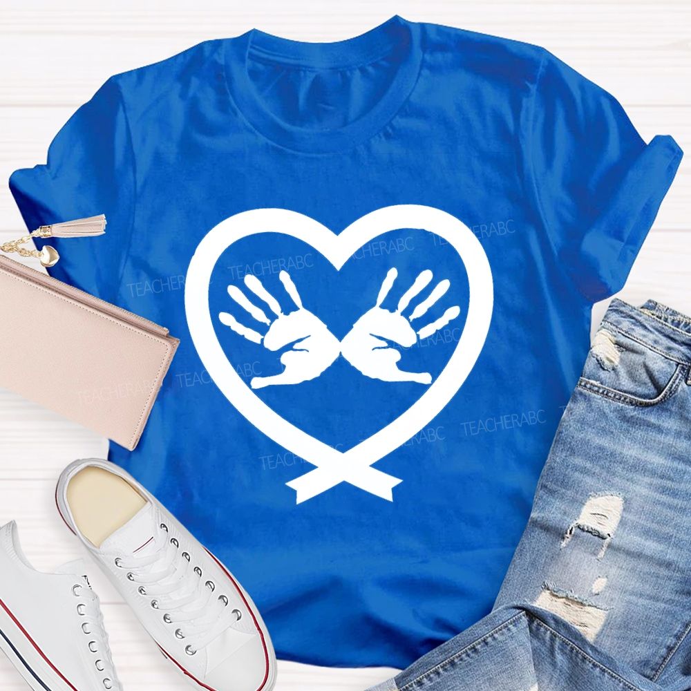 Blue Heart And Hands Teacher T-Shirt