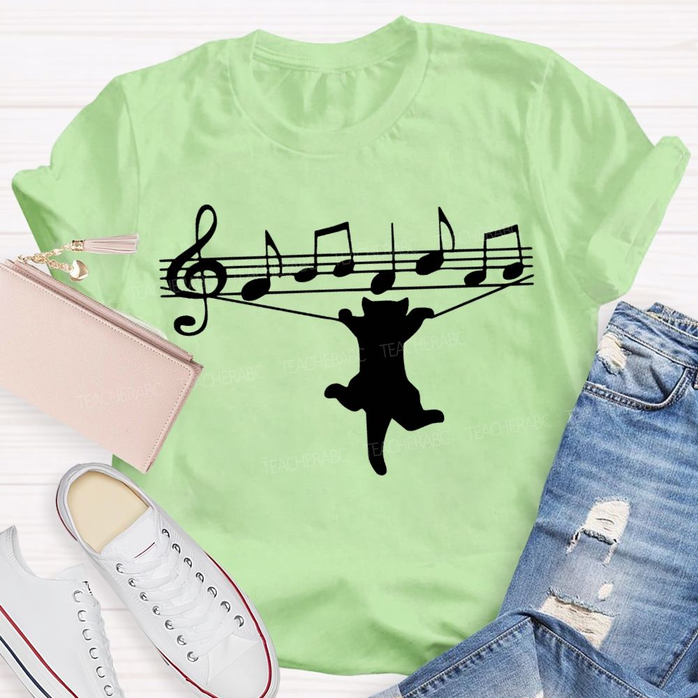 A Cat Dancing On The Musical Staff Music Teacher T-shirt
