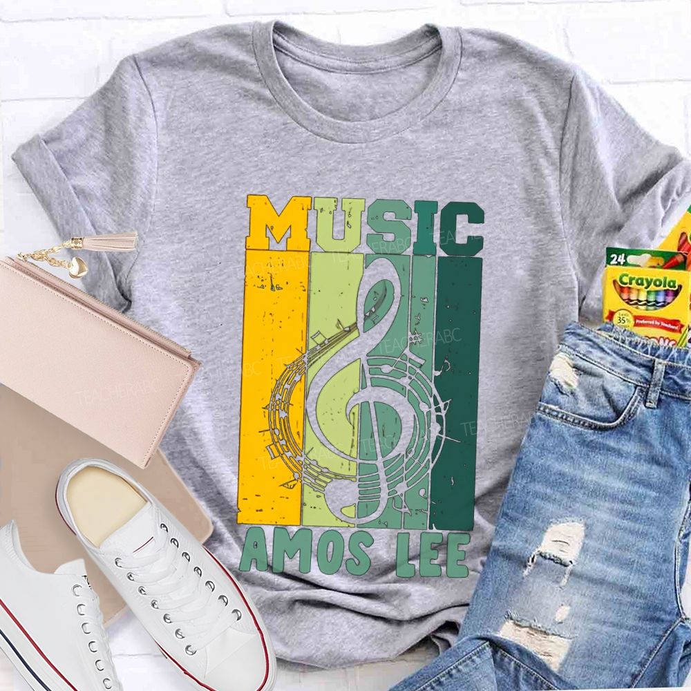 Personalized Name Music Colored Blocks And Musical Notes Teacher T-shirt