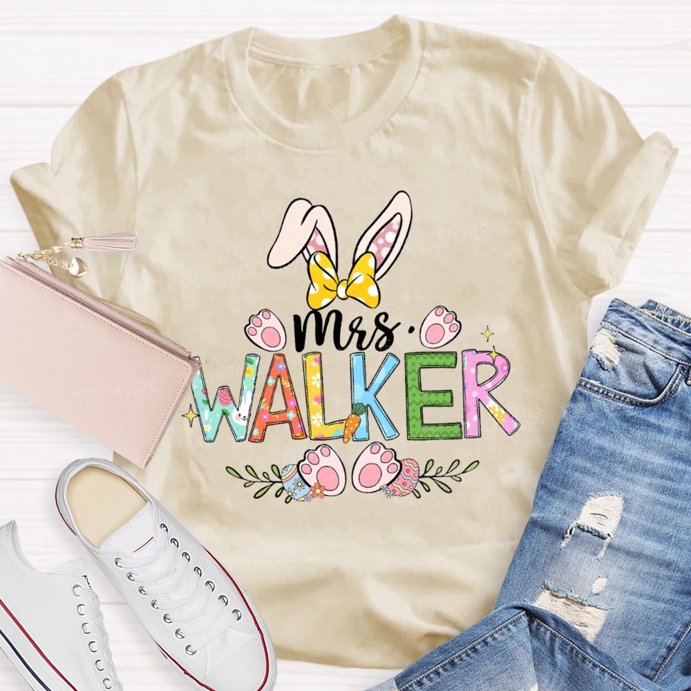 Personalized Name Easter Bunny Ears Teacher T-shirt