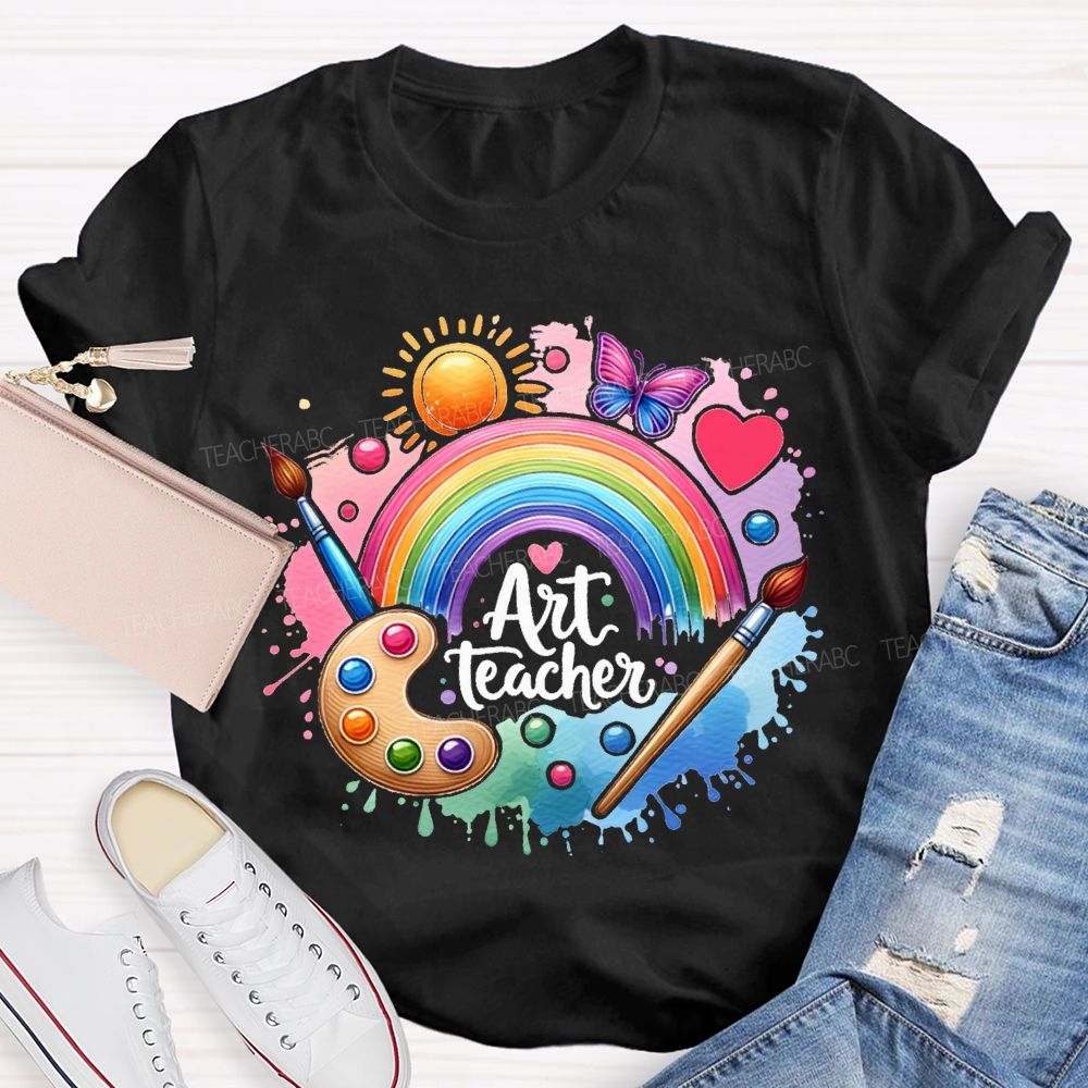 Art Teacher Sun Butterflies And Dyeing Discs Teacher T-shirt