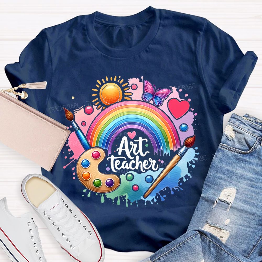 Art Teacher Sun Butterflies And Dyeing Discs Teacher T-shirt