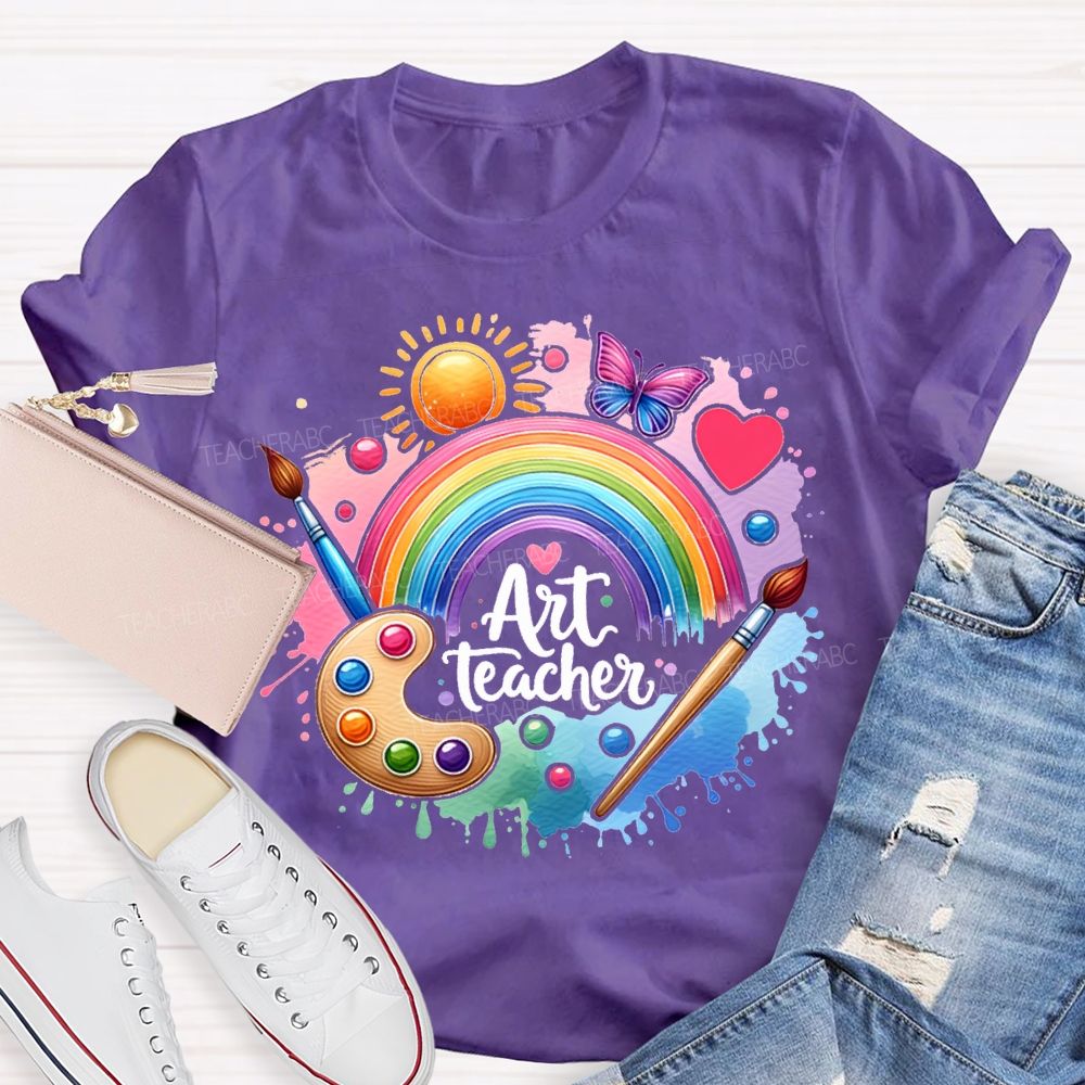 Art Teacher Sun Butterflies And Dyeing Discs Teacher T-shirt