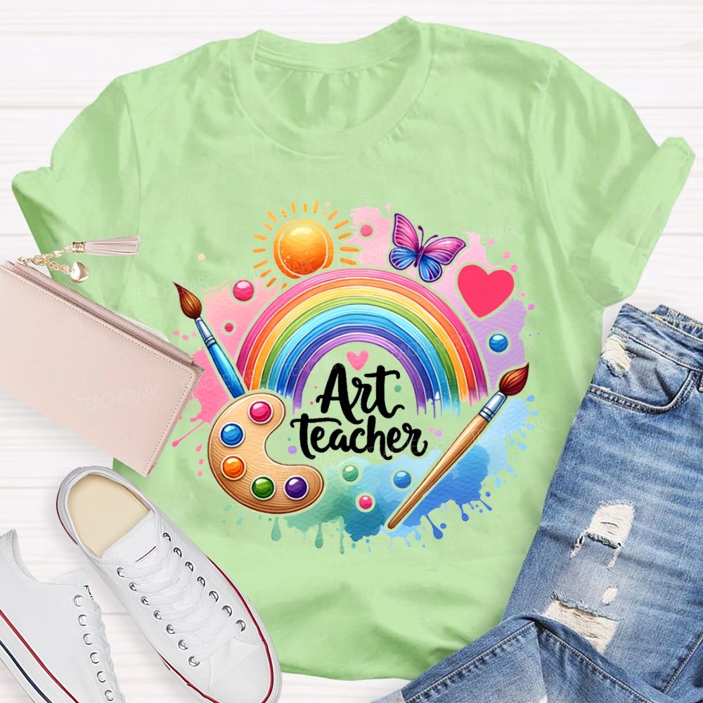 Art Teacher Sun Butterflies And Dyeing Discs Teacher T-shirt