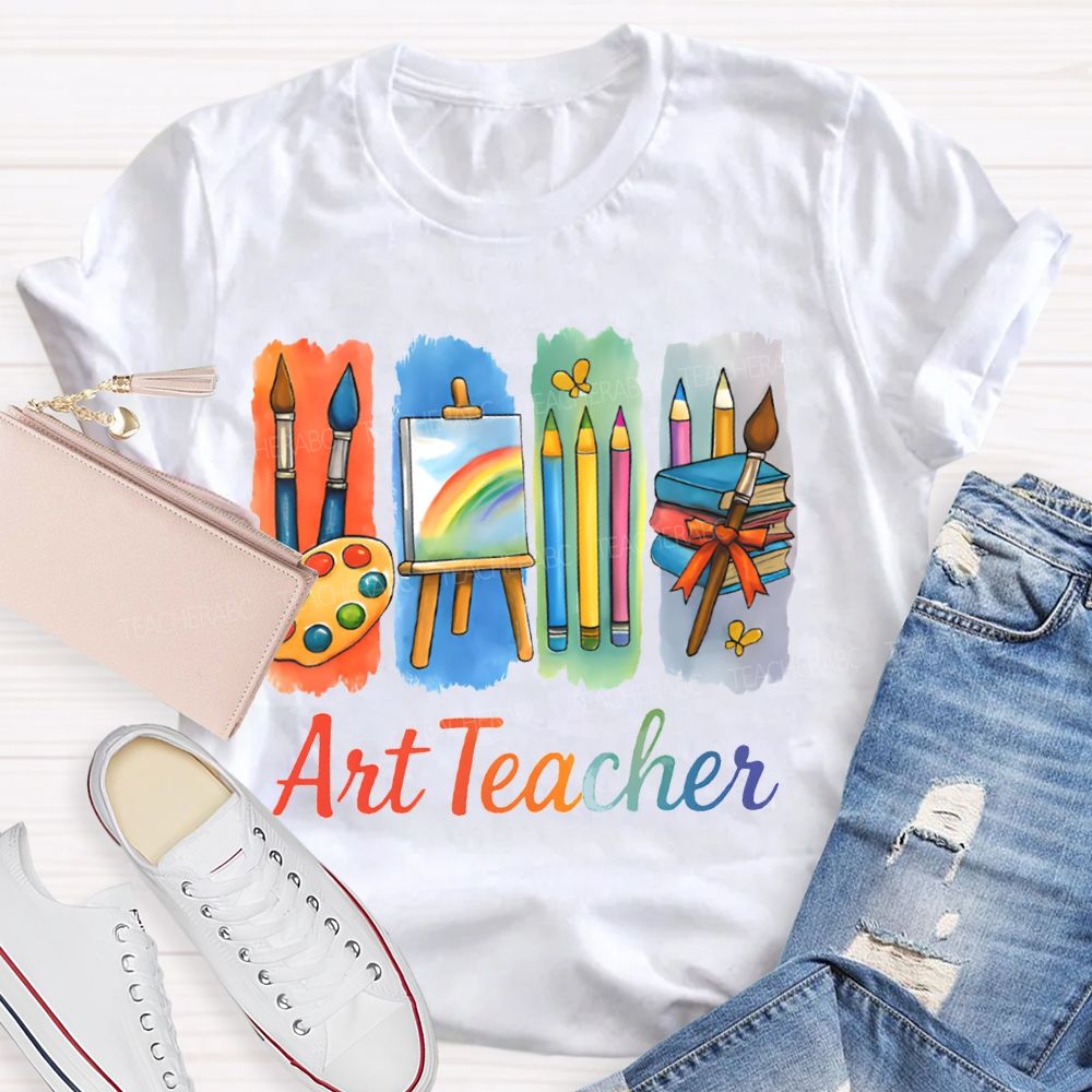 Art Teacher Palette Paintbrushes And Drawing Board Teacher T-shirt