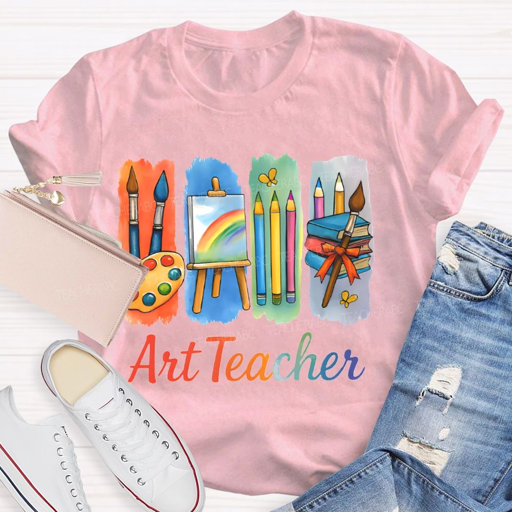 Art Teacher Palette Paintbrushes And Drawing Board Teacher T-shirt
