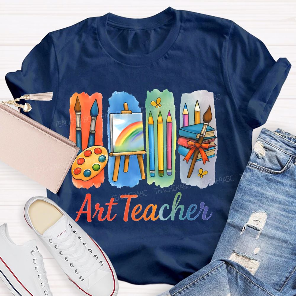 Art Teacher Palette Paintbrushes And Drawing Board Teacher T-shirt