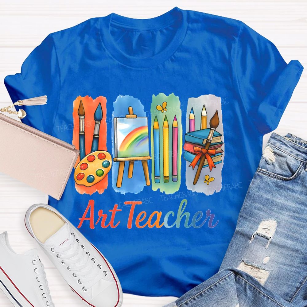 Art Teacher Palette Paintbrushes And Drawing Board Teacher T-shirt