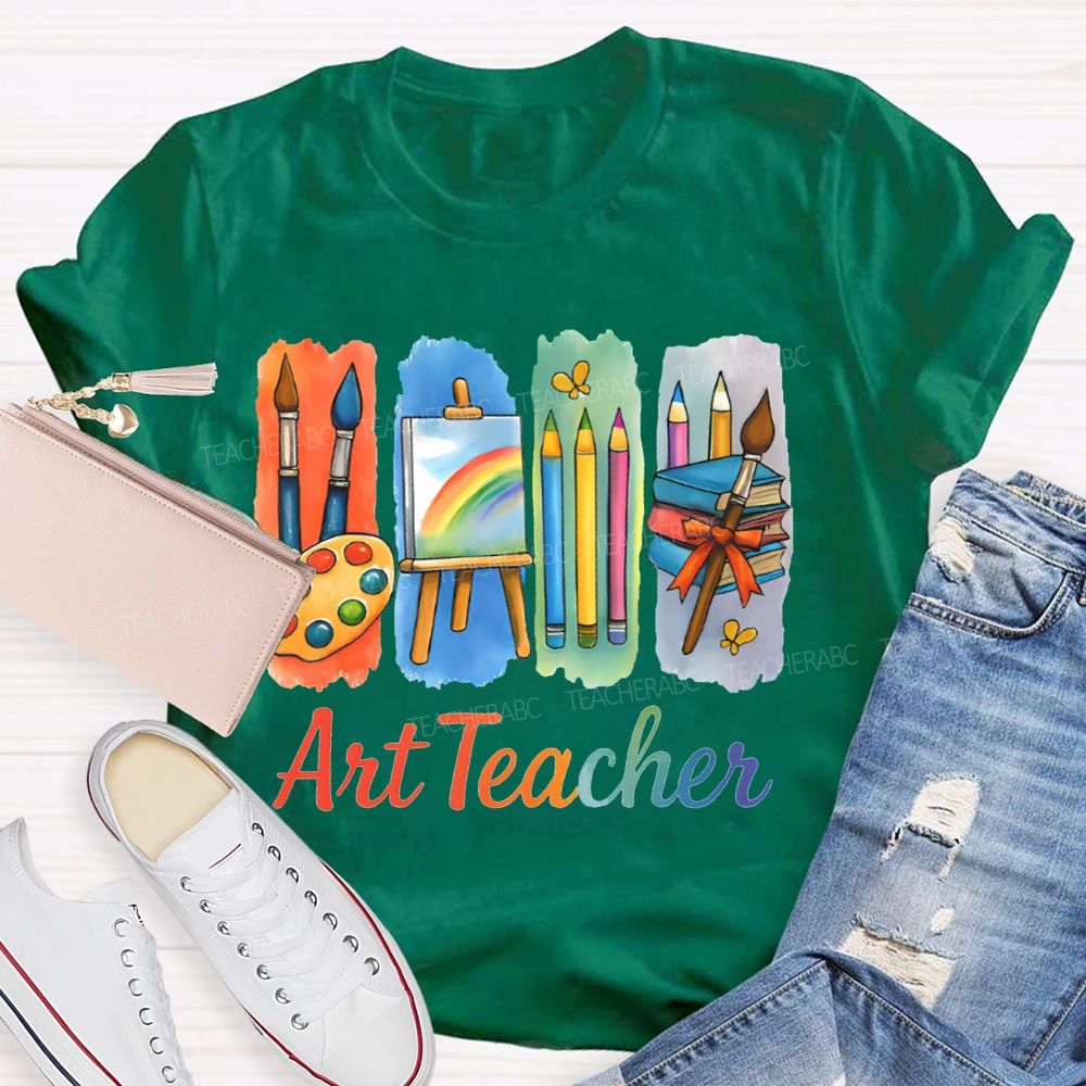 Art Teacher Palette Paintbrushes And Drawing Board Teacher T-shirt