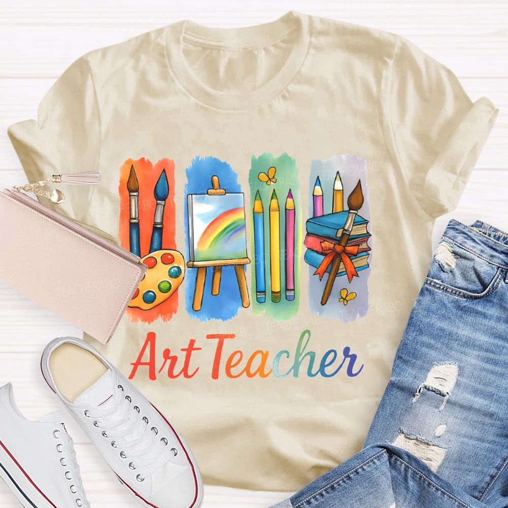 Art Teacher Palette Paintbrushes And Drawing Board Teacher T-shirt